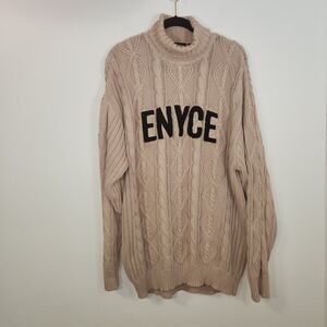 Enyce Vintage Cable Knit Tan Sweater with Black Lettering LARGE